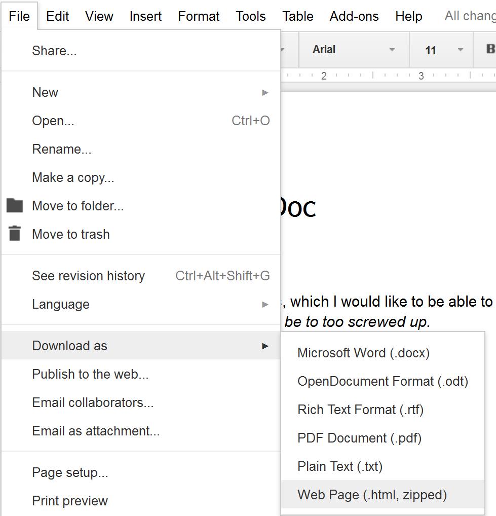 google doc menu